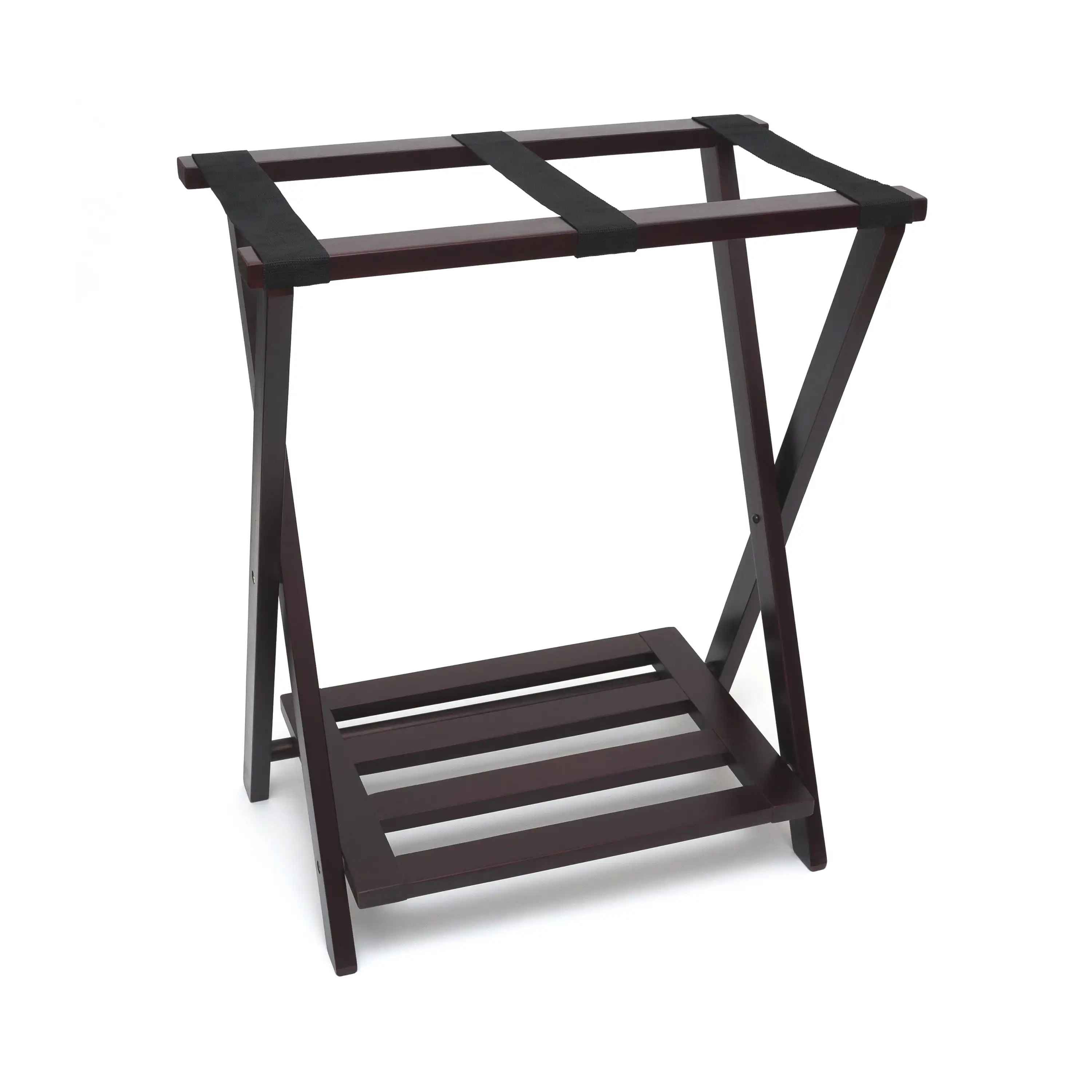

Right Height Folding Luggage Rack with Bottom Shelf, Espresso Finish