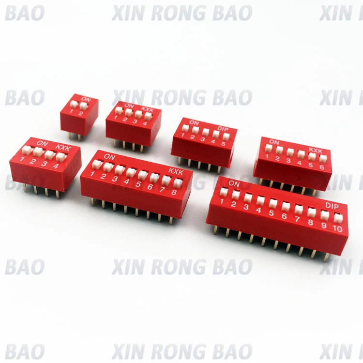 

2-5pcs Red Direct dial code switch DIP switch DS-1P/2P/3P/4P/5P/6P/7P/8P/9P/10P/12P 2.54MM Coding switch DS pitch Side Pin=2.54m