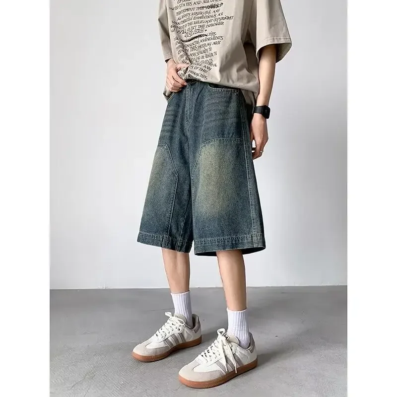 Винтажные джинсовые шорты для мужчин и женщин уличная одежда прямые брюки с