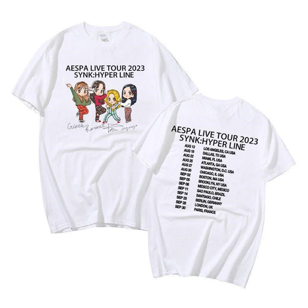 

Kpop Aespa T-shirt Harajuku Print Fashion Round Neck Loose Short Sleeve KARINA GISELLE WINTER NINGNING Couple Clothing