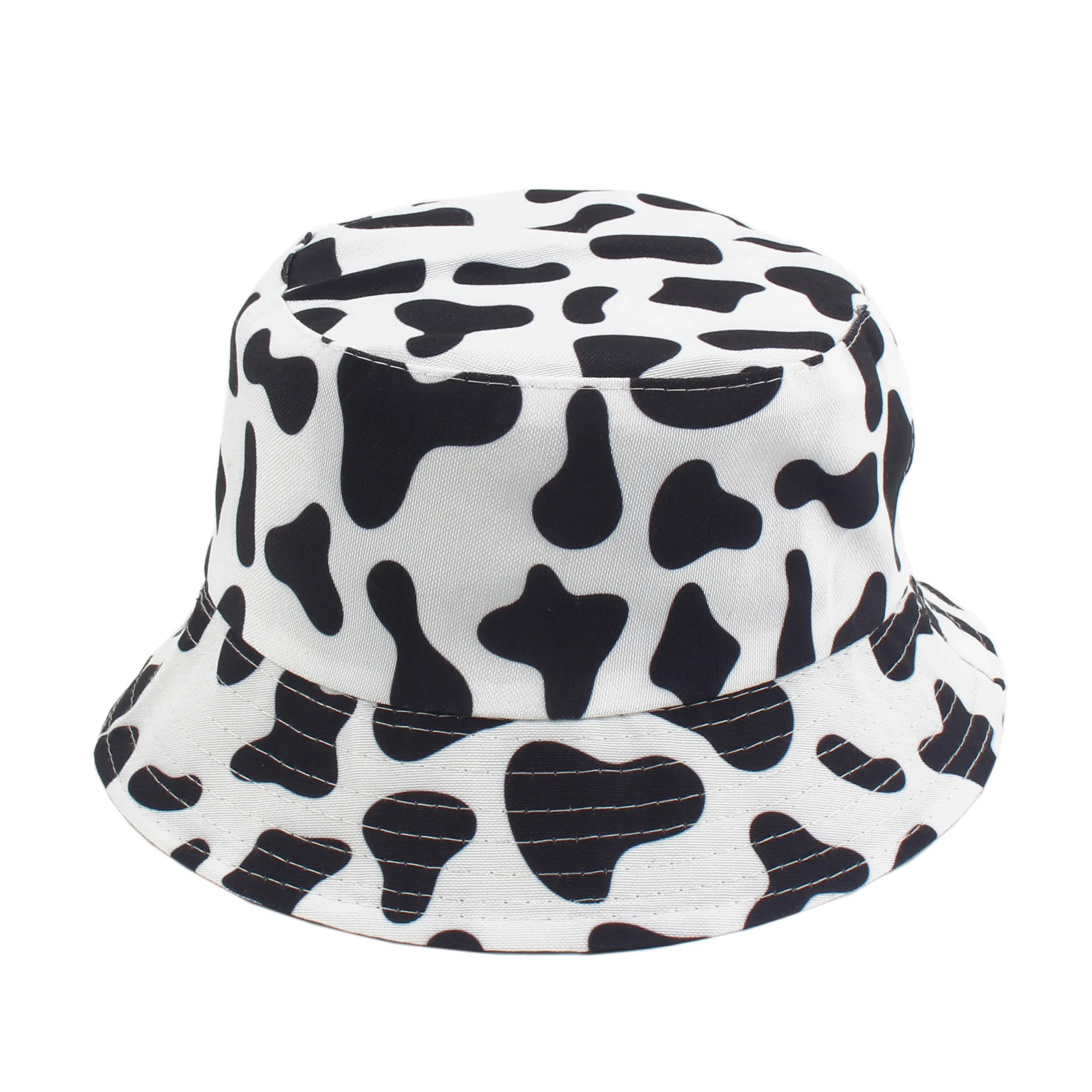 Fashion Spring Cow Pattern Printed Fisherman Hat Female Double-Sided Basin Hat Summer Outdoor Sun Hat Outdoor Windproof Visor