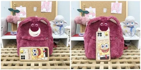 Disney Strawberry Bear Student Cute Plush Girl Heart Waterproof Backpack Gentle Sweet Adjustable Zipper Travel Backpack