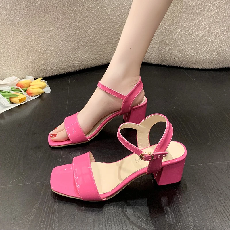 

Женские босоножки с открытым носком, сандалии-гладиаторы на высоком каблуке, с пряжкой, лето 2023