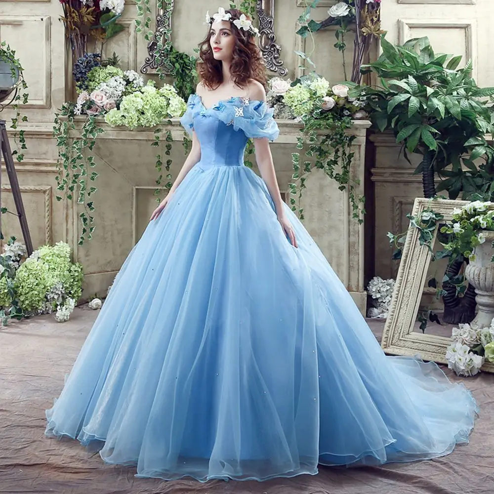 

Light Blue Fairy Vestidos De Dulces 16 Quinceanera Dresses Off Shoulder With Butterfly Organza Sweet 15 Masquerade Ball Gowns
