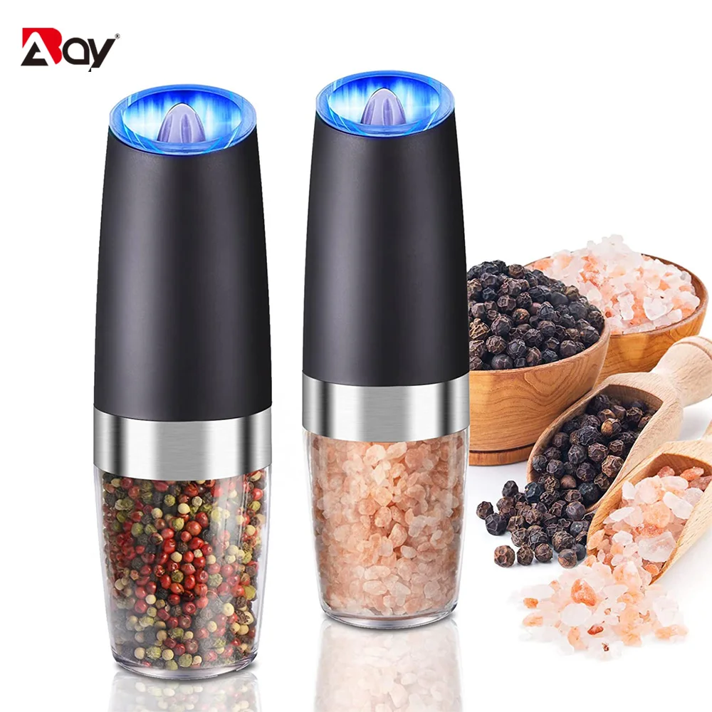 

Gravity Electric Salt and Pepper Grinder Mill with LED Light Flip To Grind Adjustable Coarseness One Hand Kitchen Accessories