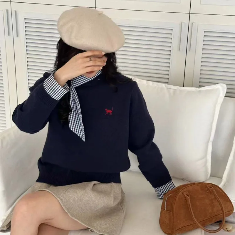 Осенние новые модные поддельные свитера из двух предметов с рукавами-рубашками