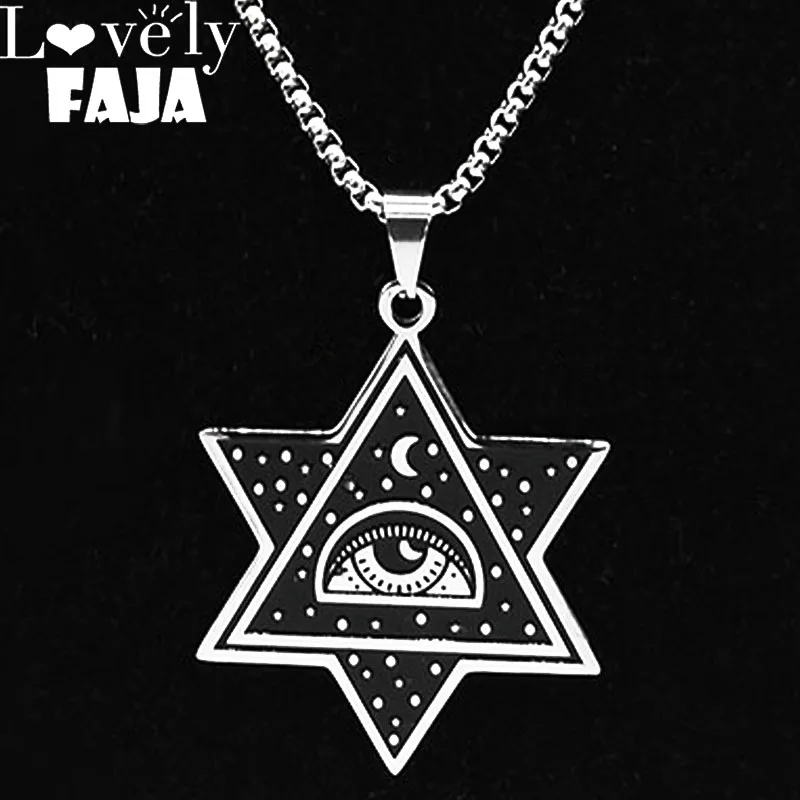 

Wicca Demon Evil Eye Hexagram Star of David Amulet Necklace for Women Stainless Steel Necklaces Jewelry Halloween Gifts N3262S03