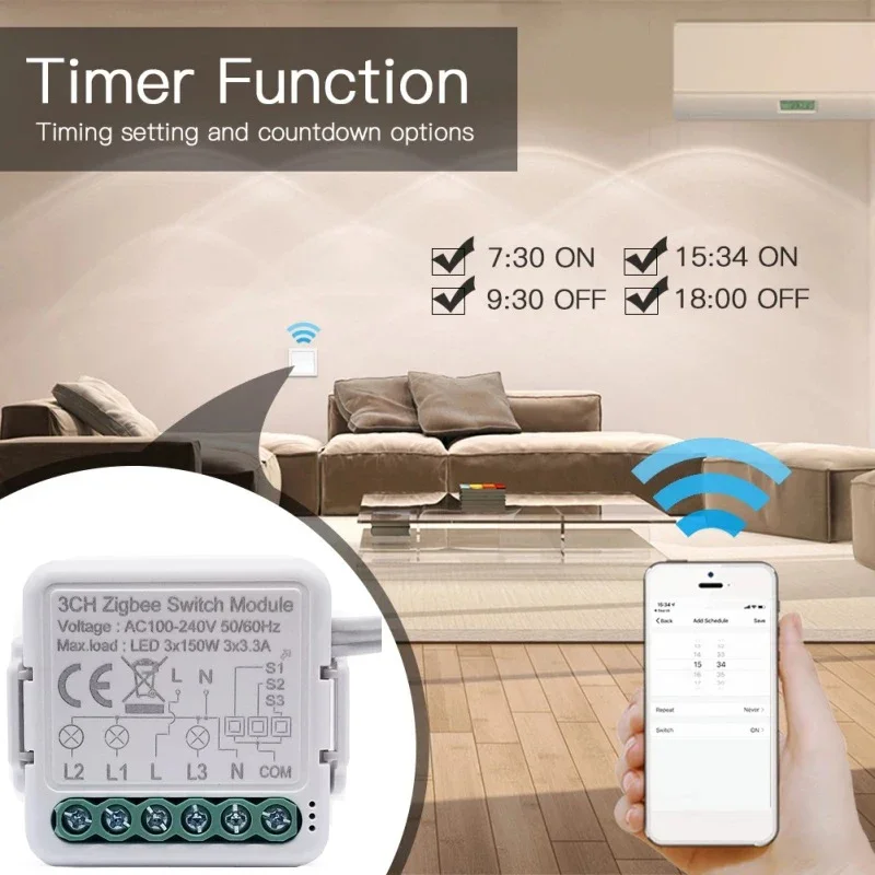 Tuya Zigbee 3/4 Gang Smart Light Switch Module Need Neutral Wire 2 Way Control DIY Breaker Works With Alexa Google Home
