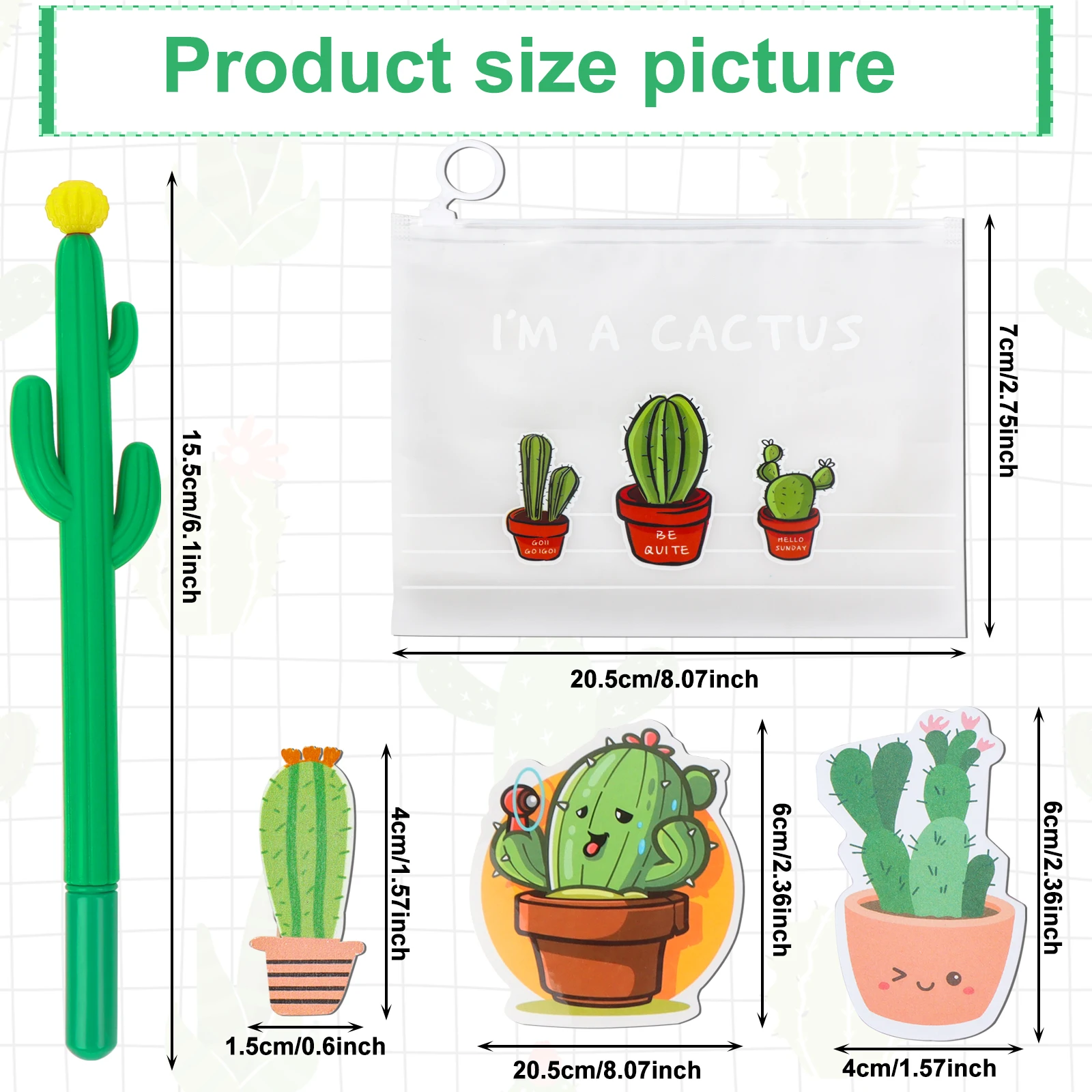 

28 Pcs Cactus Ballpoint Pen Cactus Sticky Notes Stickers Cactus Clip Cactus Pencil Pouch Set Cactus Black Ink Pens Note St