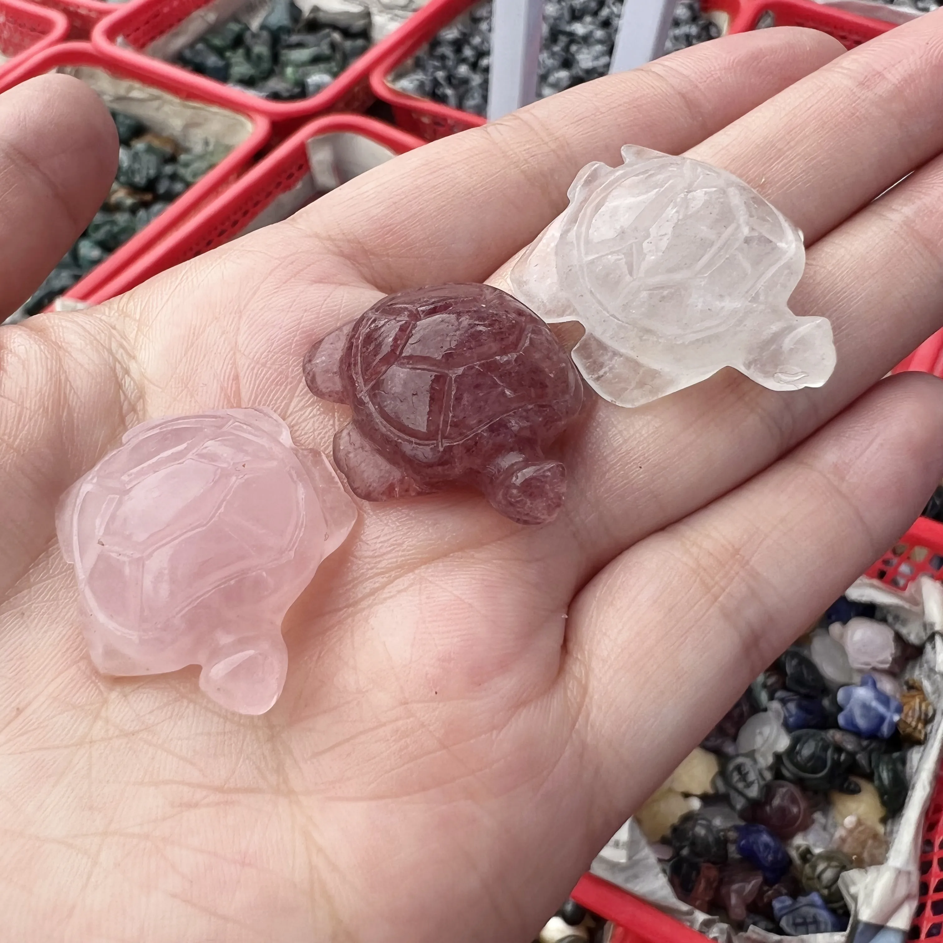 

Natural White Crystal Quartz Hand Carved Longevity Turtle Tortoise rose+white+Strawberry gold