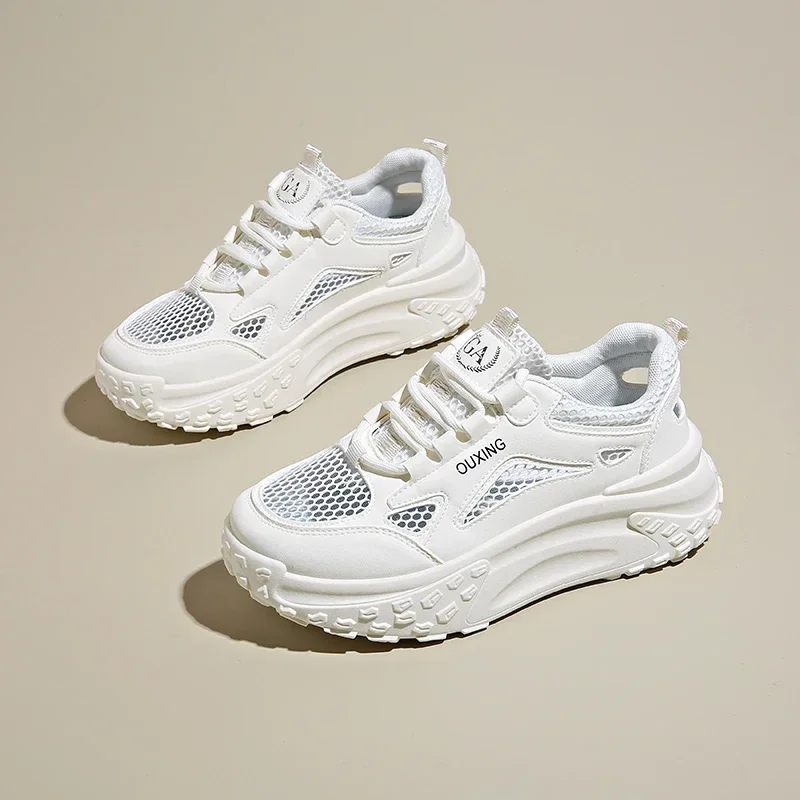 2024 летние модные женские массивные кроссовки на сетчатой платформе со шнуровкой