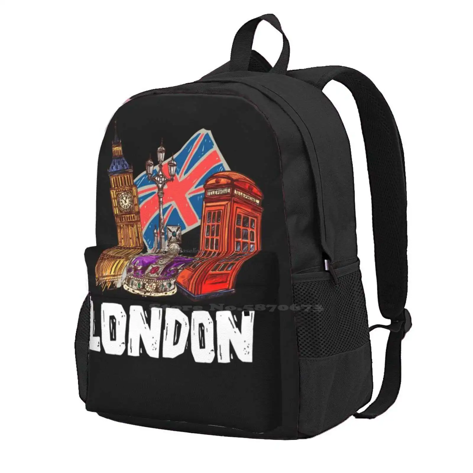 

London Hot Sale Backpack Fashion Bags London Uk England City Capital Big Ben Europe British Buckingham Red Buses Retro Vintage