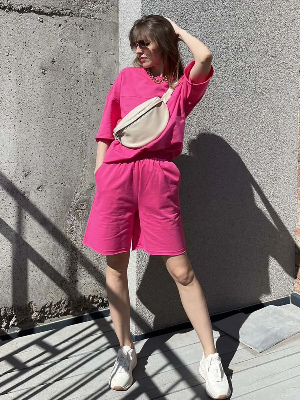 

Хлопковый костюм с шортами и широкими штанинами, футболка с длинным рукавом, Повседневная Свободная Женская одежда, летний однотонный простой домашний комплект из двух предметов, 2023