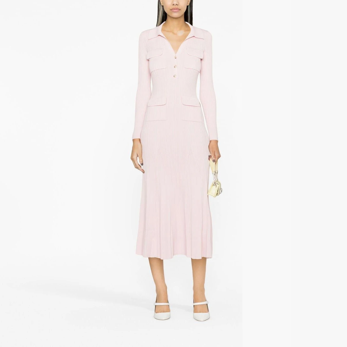 Женское розовое трикотажное платье средней длины для пожилых людей модное