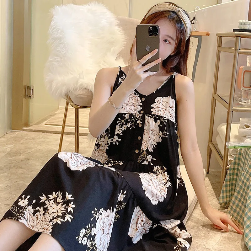 2023Nightdress Women V-Neck Short Sleeve Sleepshirt Long Length  One-Piece Skirt Nightdress  Cotton Nightgown Sexy Longuette