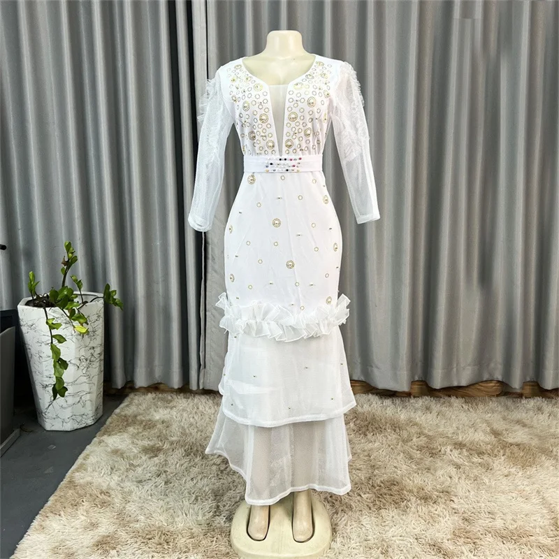 Винтажное вечернее платье Bazin в африканском стиле с высокой талией однотонное