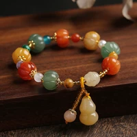 new arrival natural gold jade pumpkin beads beaded bracelets for women lady gourd pendant handmade bracelet fine jewelry ybr595