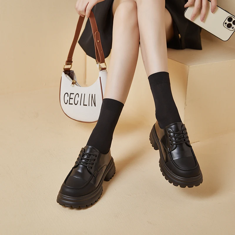 AIYUQI Loafers Women Genuine Leather Mixed Color 2023 New Lace-up Ladies Shoes Casual British Style Student Shoes Women