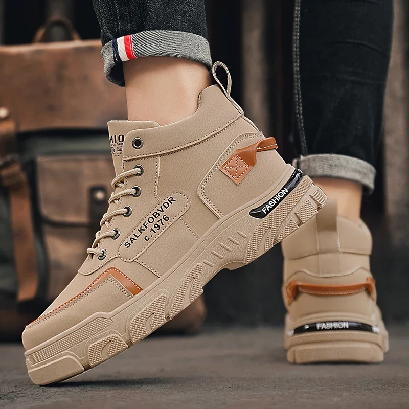 Мужские ботинки повседневная обувь кожаные ботильоны уличная на платформе