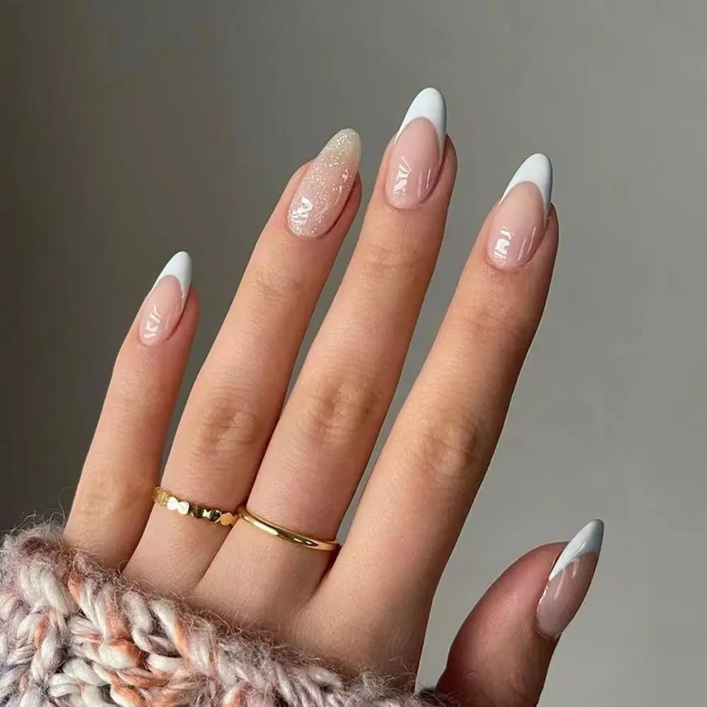 

24pcs/Box Press On Nails Detachable Manicure Tool Artificial French Fake Nails Wearable Nail Tips Almond False Nails