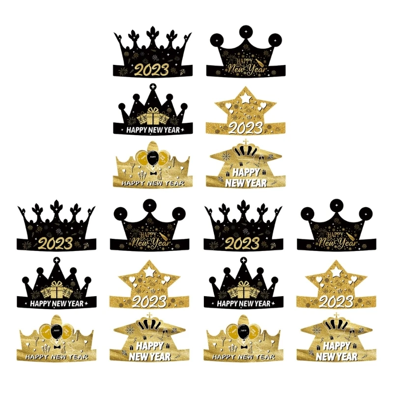 

Happy New Year Paper Hat 6/12/18/24pcs Paper Top Hat Black and Gold Tiara New Year Party Supplies Party Decoration