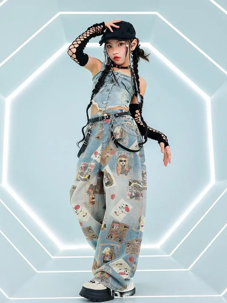 Крутая укороченная майка в стиле хип-хоп для девочек свободные джинсы покера