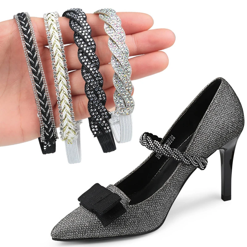 

1Pairs Diamonds Women Shoeslace High Heels Shoe Lace Elastic Band Anti Falling Heel Non-Slip Belt Strap with Buckle Shoe