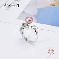 meibapjdesign personality zircon ring natural freshwater pearl jewelry 925 sterling silver adjustable ring for women