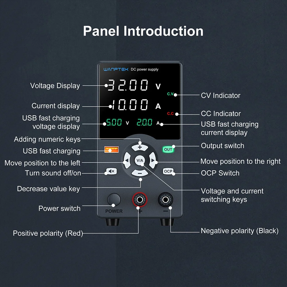 Регулируемый цифровой дисплей Wanptek 30 В 10 А