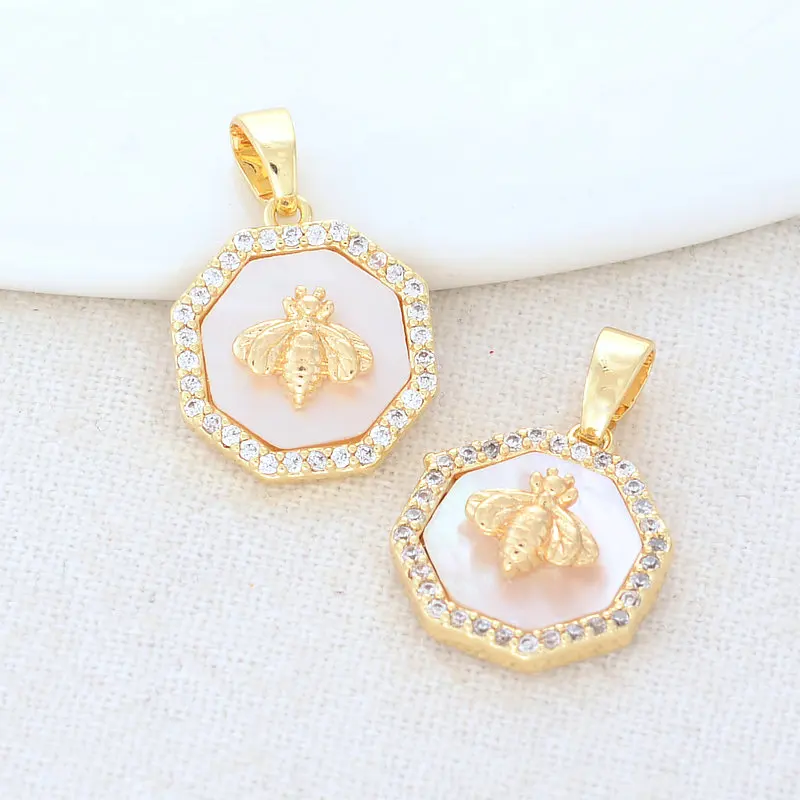 

12.5*14.5MM 14K Gold Color Brass with Zircon Bee Charms Pendants Necklace Earrings Jewelry Making Supplies Accessories