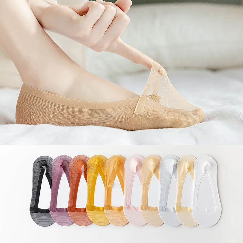

Summr Thin Breathable Women No Show Socks Silicone Non-slip Invisible Boat Socks Transparent Mesh Lace Low Cut Sock Slippers