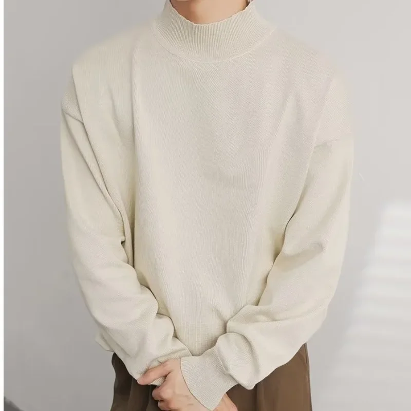 Осень/зима мужской свитер-поло/черепаха свободный крой повседневный однотонный