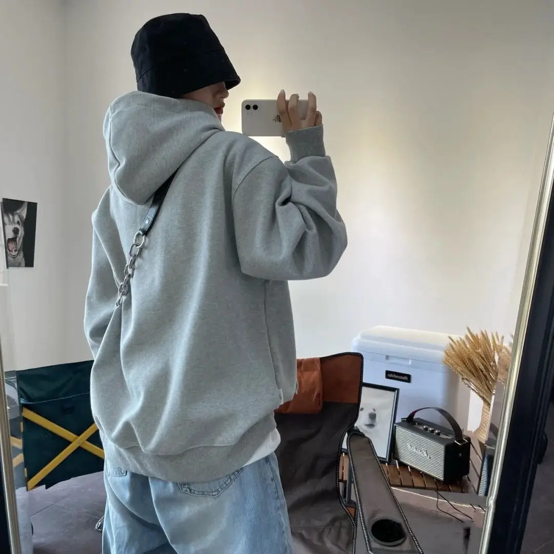 Серые Парные толстовки с капюшоном шикарная уличная одежда унисекс Модные