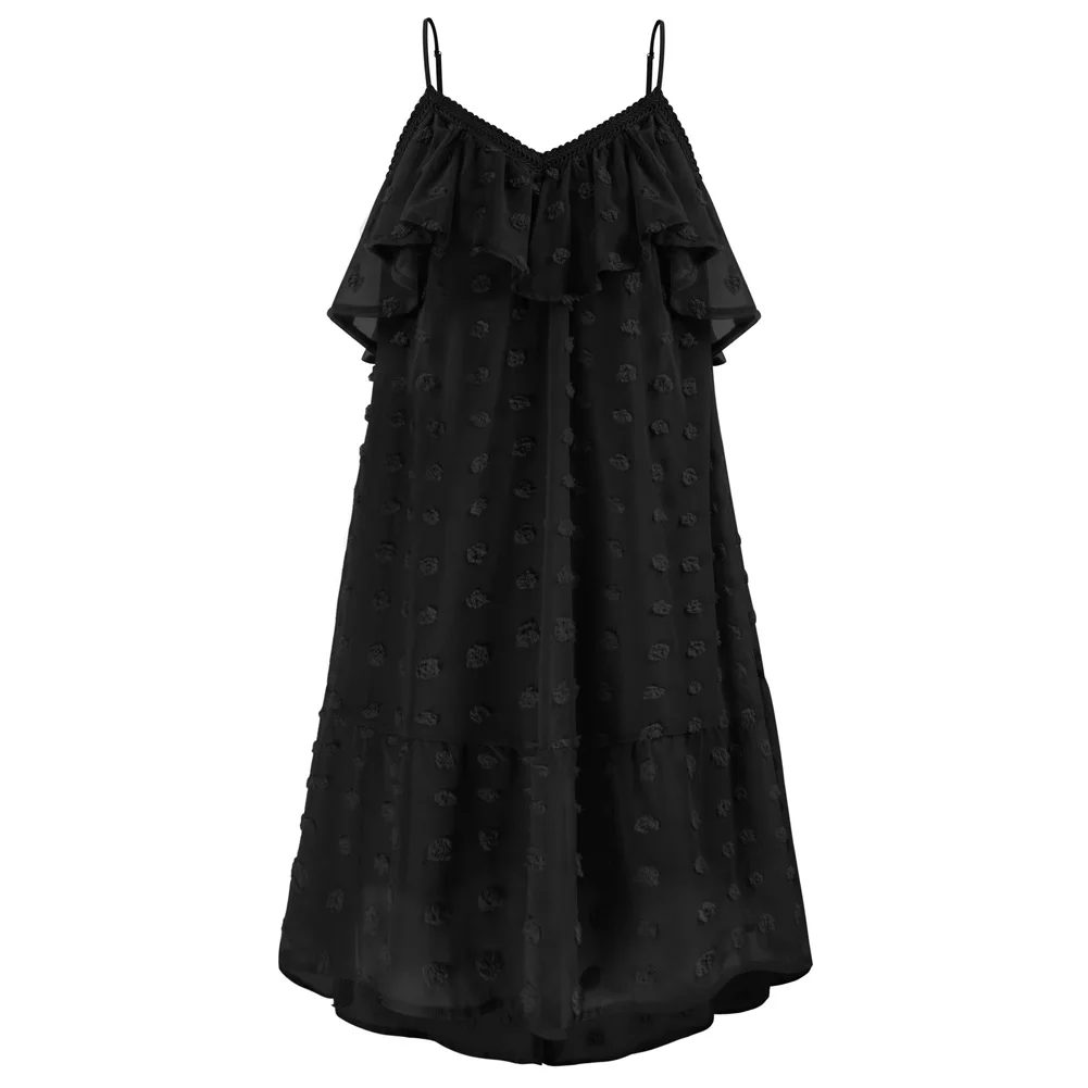 

GK Dress For Women Swiss Dot Women's Summer Sundresses Chiffon Spaghetti Straps Sweetwear V-Neck Korean Tiered A-Line Dress