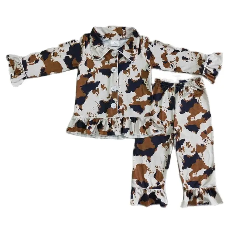 

6 A9-16 Girls Outfit Long Sleeve And Long Pants Cow Pattern Pajamas