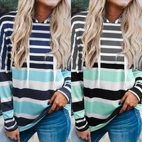 2022 autumn new striped hooded long sleeved loose casual sweater