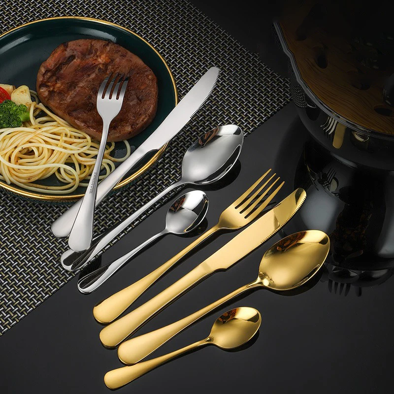 

Gold Cutlery Tableware Gold Silver Mood Egg Stainless Steel Knife Fork Spoon Dinnerware 24 Piece Set Kitchen Device Sets Gift