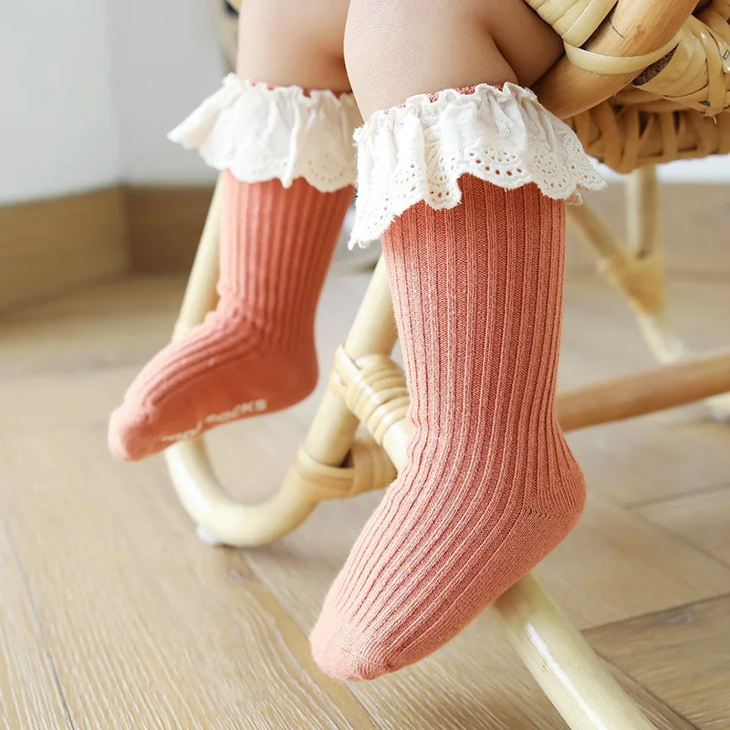 

Newborn Baby Lace Socks Girls Knee Socks Cotton Anti Slip Floor Toddler Socks for Girls Princess Middle Tube Autumn Winter Socks