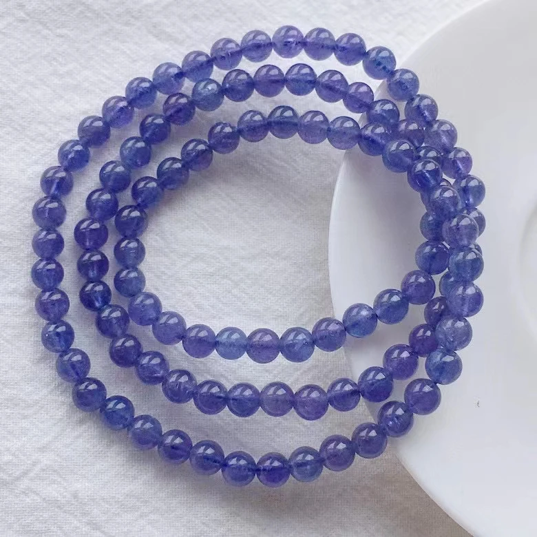 

Natural Blue Tanzania Tanzanite 3 Laps Bracelet 5.7mm Clear Round Beads Gemstone Fashion Healing Stone Genuine Tanzanite AAAAAA