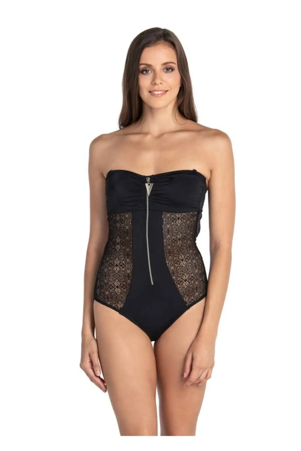 

Женский купальник с черной молнией, узорчатый купальник без бретелек