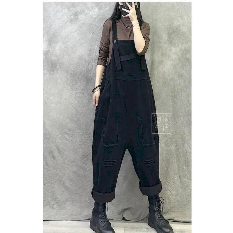 Однотонные Комбинезоны для женщин винтажные прямые брюки в стиле Харадзюку