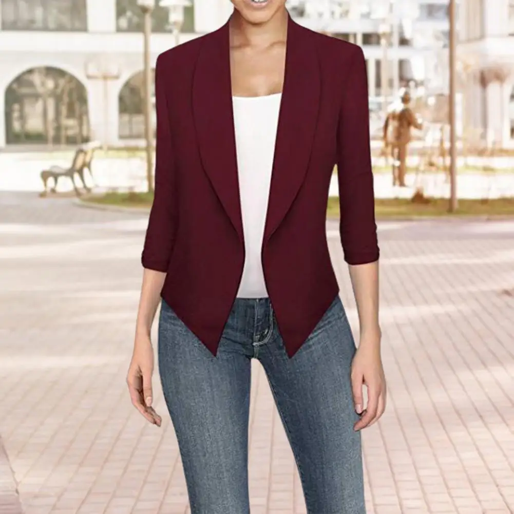 

Lightweight Women Jacket Elegant Women's Business Lapel Slim Fit Suit Coat with Irregular Hem for Office Wear Women Formal