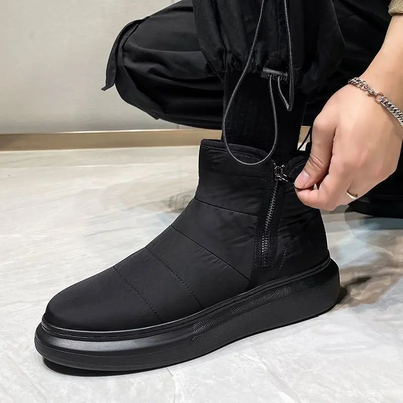 

Winter Men's Shoes All Black Fashion Casual Sneakers for Men Down Cloth Waterproof Keeping Warm Fleece Thick Sole Shoes Men