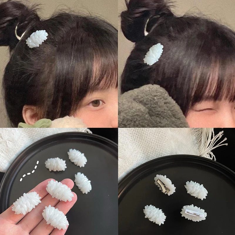 

2PCS Korean Simulation Food Rice Hairpin Funny Creative Hand-made Girl Hair Clip Headdress Female Cute Barrette Hair Accessories