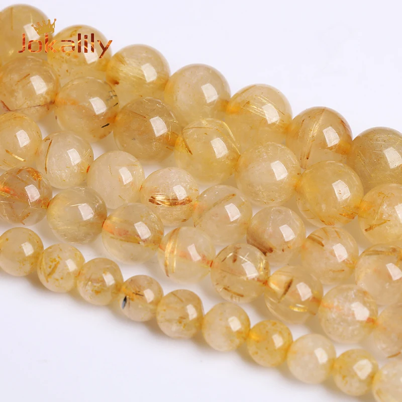 

A+ Natural Gold Rutilated Quartz Crystal Beads Round Loose For Jewelry Making Stone Beads DIY Bracelets Necklaces 4 6 8 10 12 mm