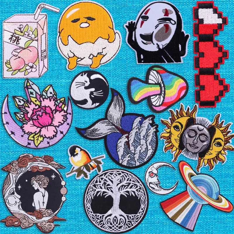 

Viking Tree of Life Logo Embroidered Patches for Clothing Thermoadhesive Patches Spirited Away Anime Badges Sewing for Clothes