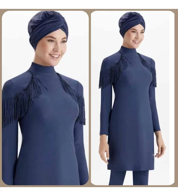 

ADASEA 4105 Navy Blue Tassel Detailed Full Size Design Lycrali Hijab Swimwear