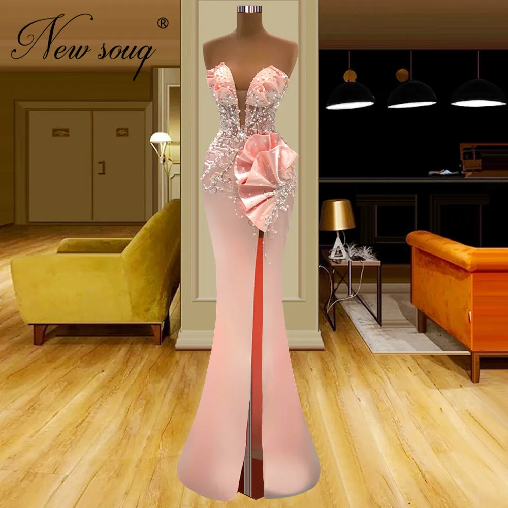 

Sexy Strapless Red Carpet Runway Dresses 2022 Robes Du Soir Celebrity Dresses For Women Dubai Arabic Party Beading Evening Dress