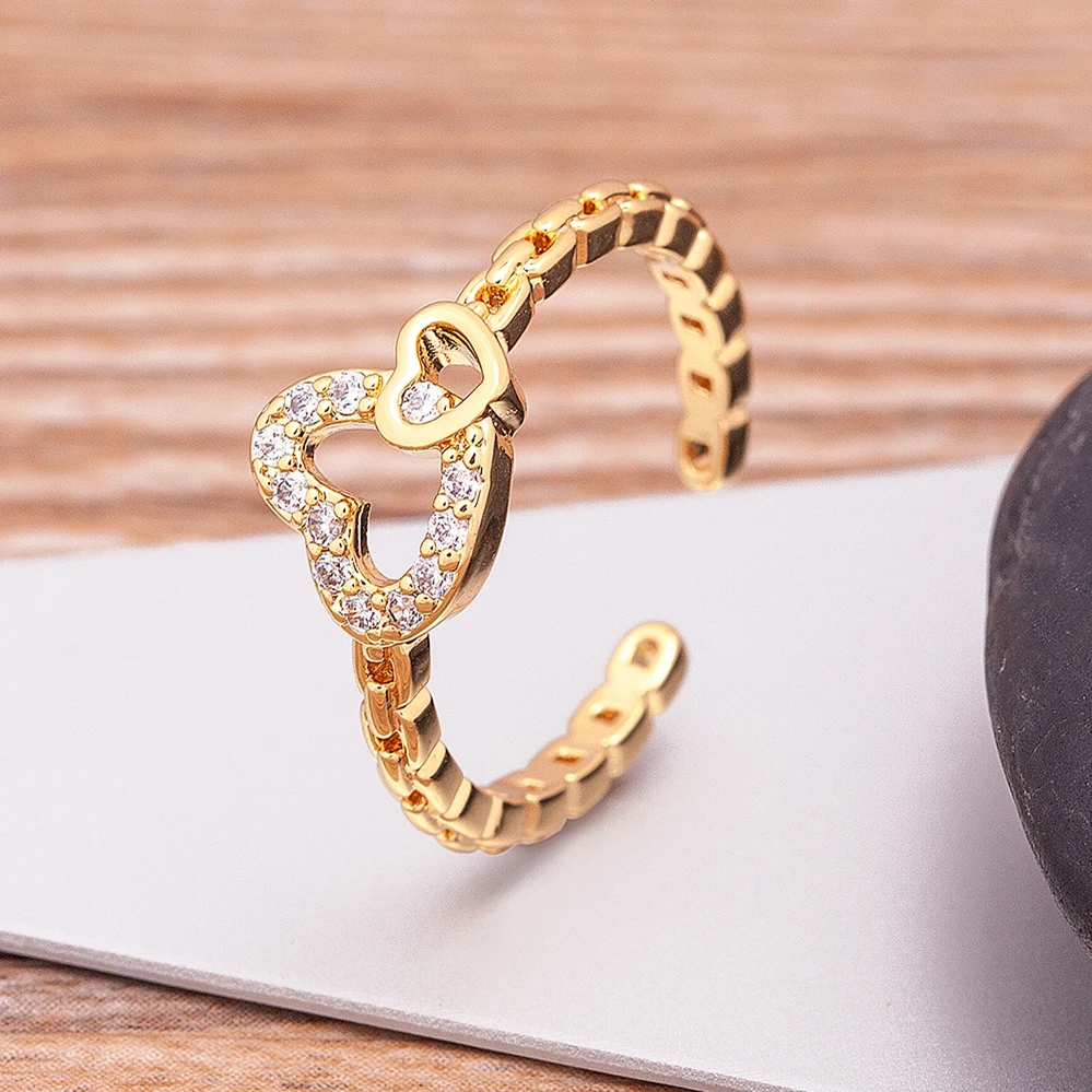 

AIBEF Exquisite Heart-Shaped Crystal Adjustable Ring Women Lovely Ring Romantic Birthday Gift Girlfriend Fashion Zircon Jewelry