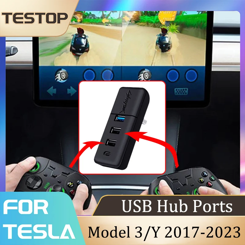 

USB Spiliter Docking Station For Tesla Model 3 Model Y 2021-2023 Accessories 4 In 1 Game Co-pilot USB Hub Ports Tesla Model 3 Y